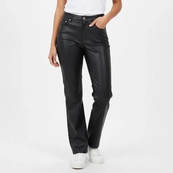 Zara ZW '90s Pants Womens 4 Black Faux Leather Wide Leg Outdoor Streetwear - Picture 1 of 7